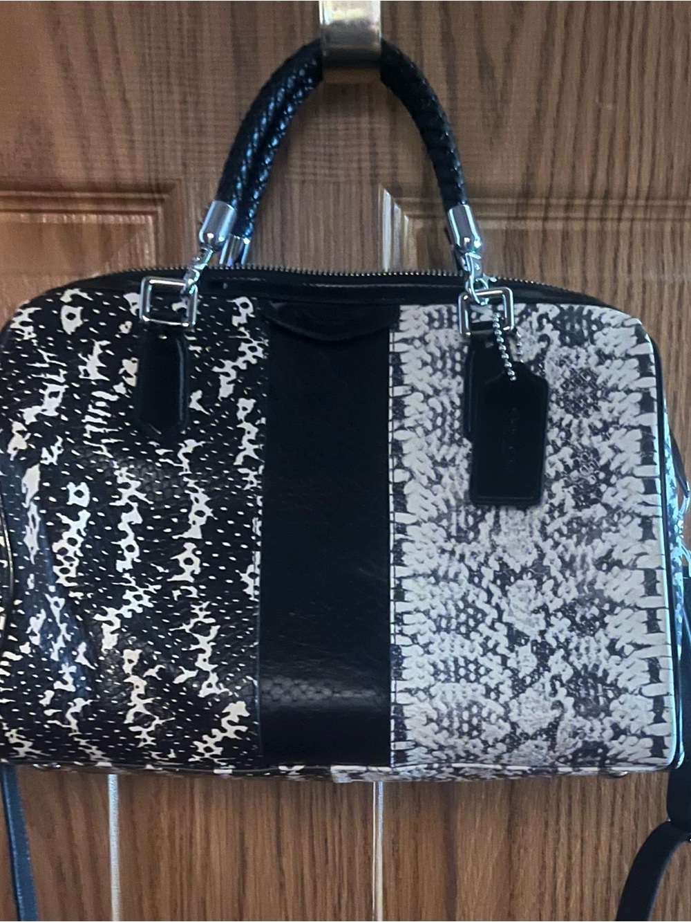 Coach Nancy Satchel H1457 F31741 – Black & Ivory Snake-Embossed Leather – CUSTOM